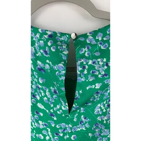 Banana Republic Floral Asymmetrical Sleeveless Dress Womens 10 Green Blue Satin - Picture 8 of 9